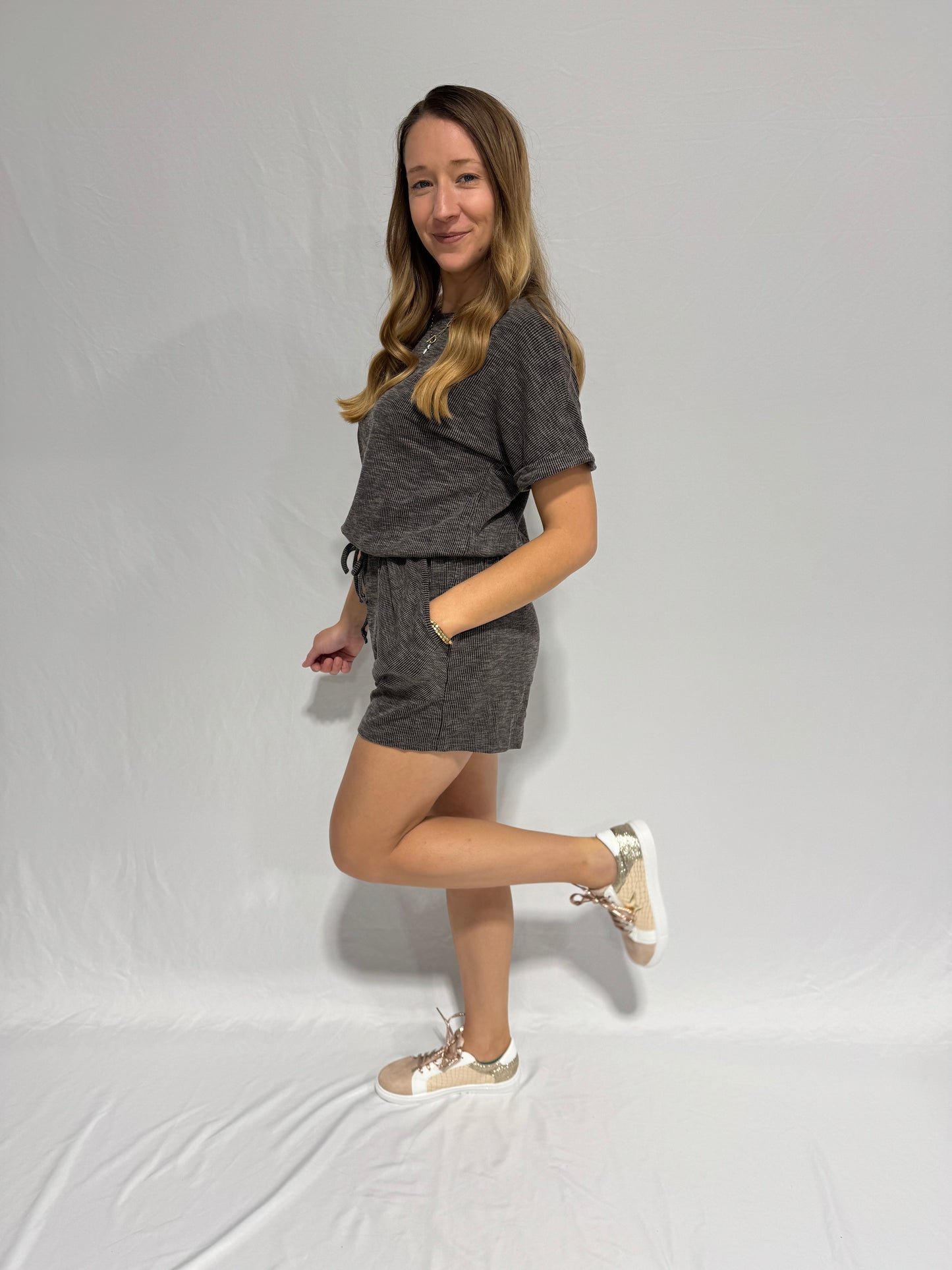 Gray Ribbed Romper