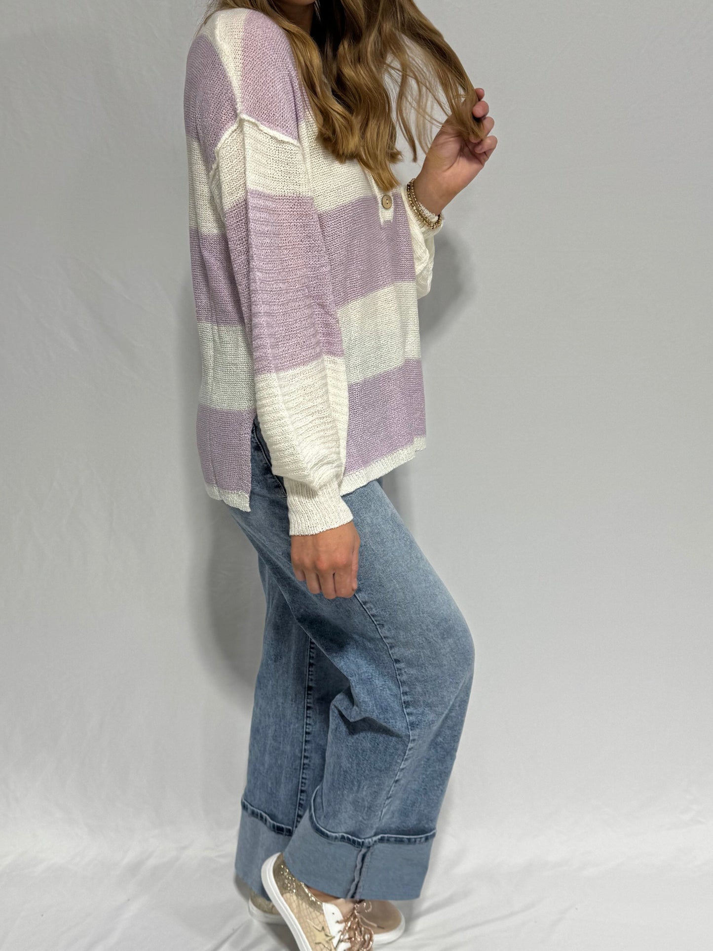 Purple Striped Knit Sweater