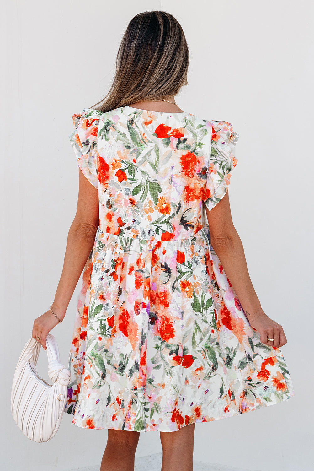 Pink Floral Ruffle Sleeve Mini Dress