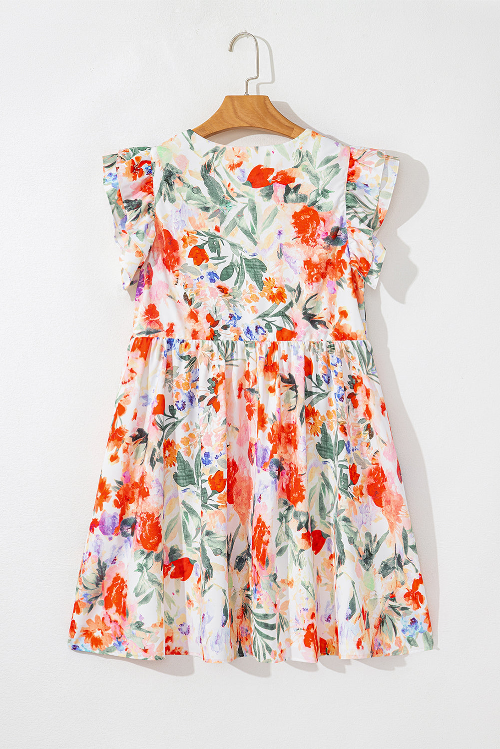 Pink Floral Ruffle Sleeve Mini Dress