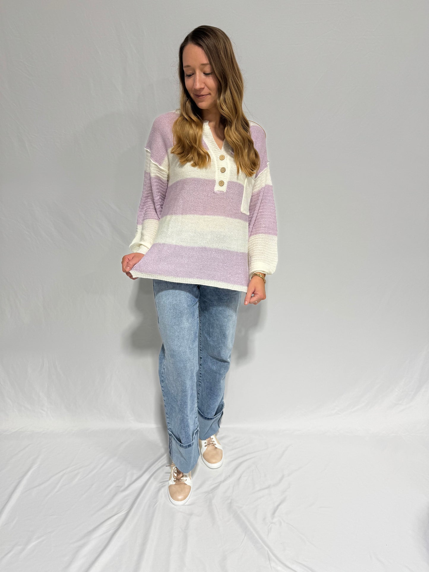 Purple Striped Knit Sweater