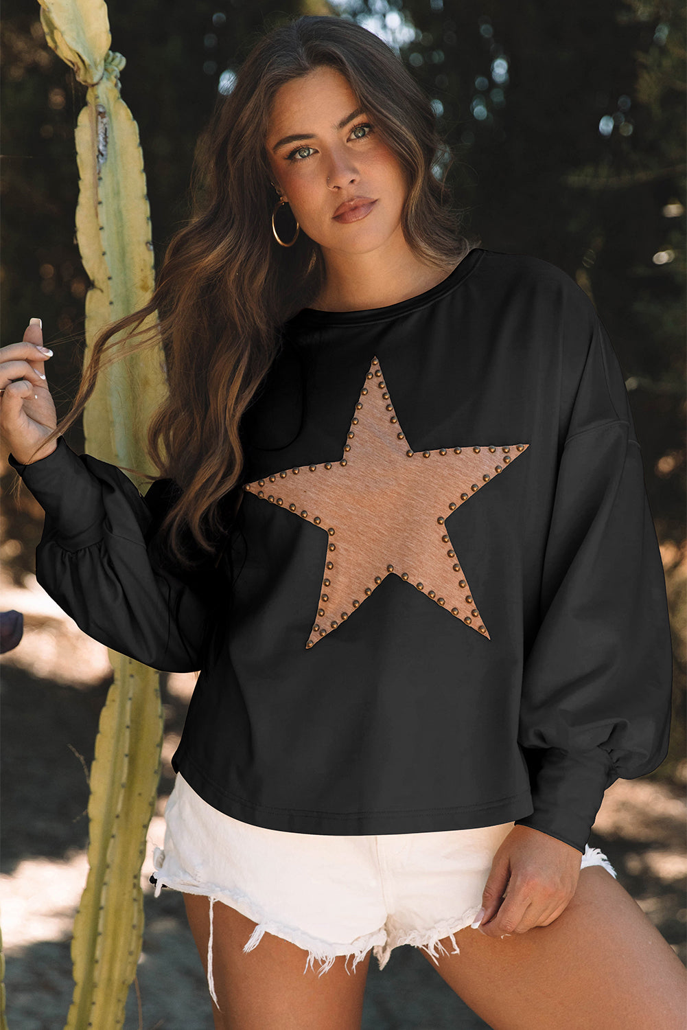 Black Studded Star Long Sleeve