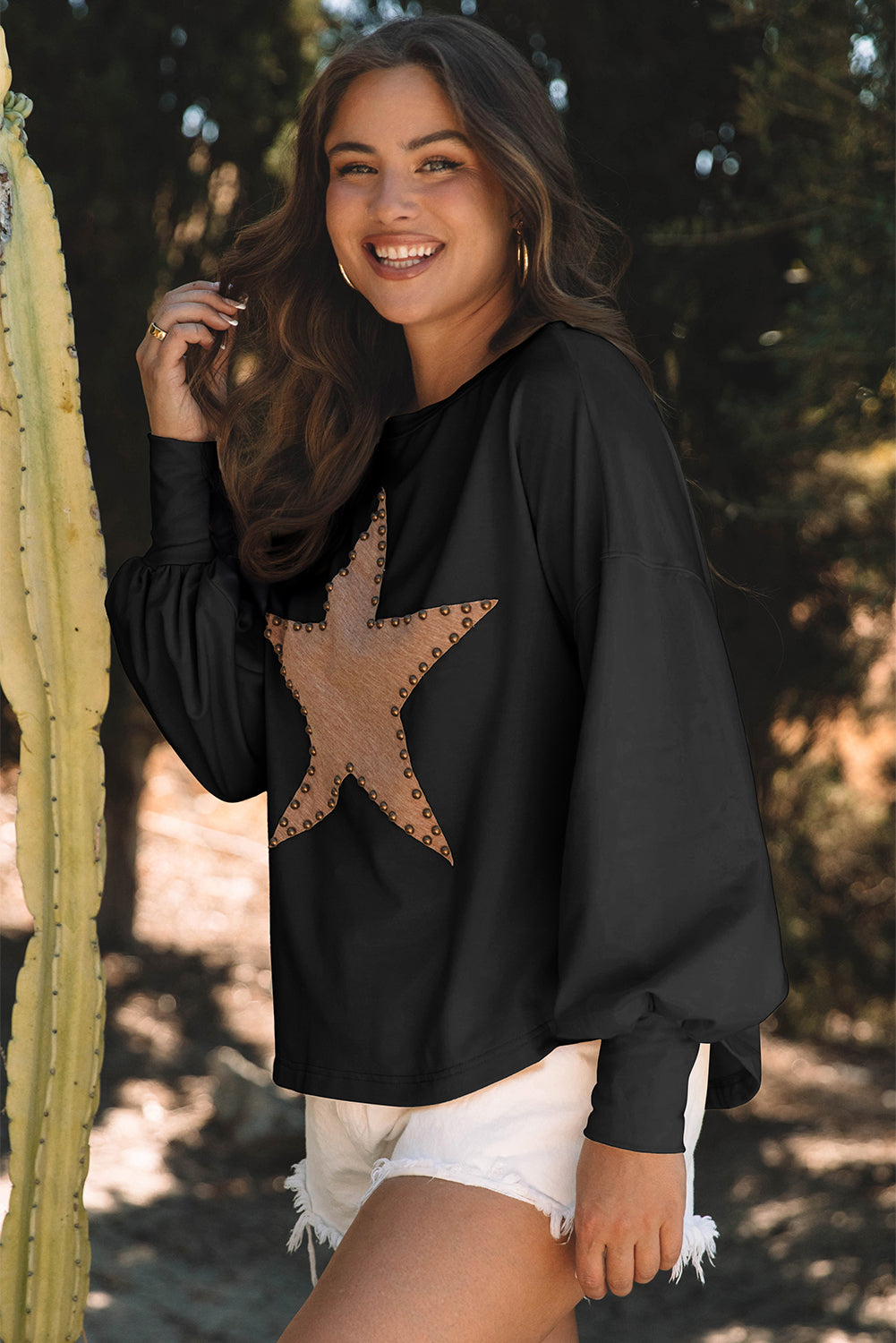 Black Studded Star Long Sleeve