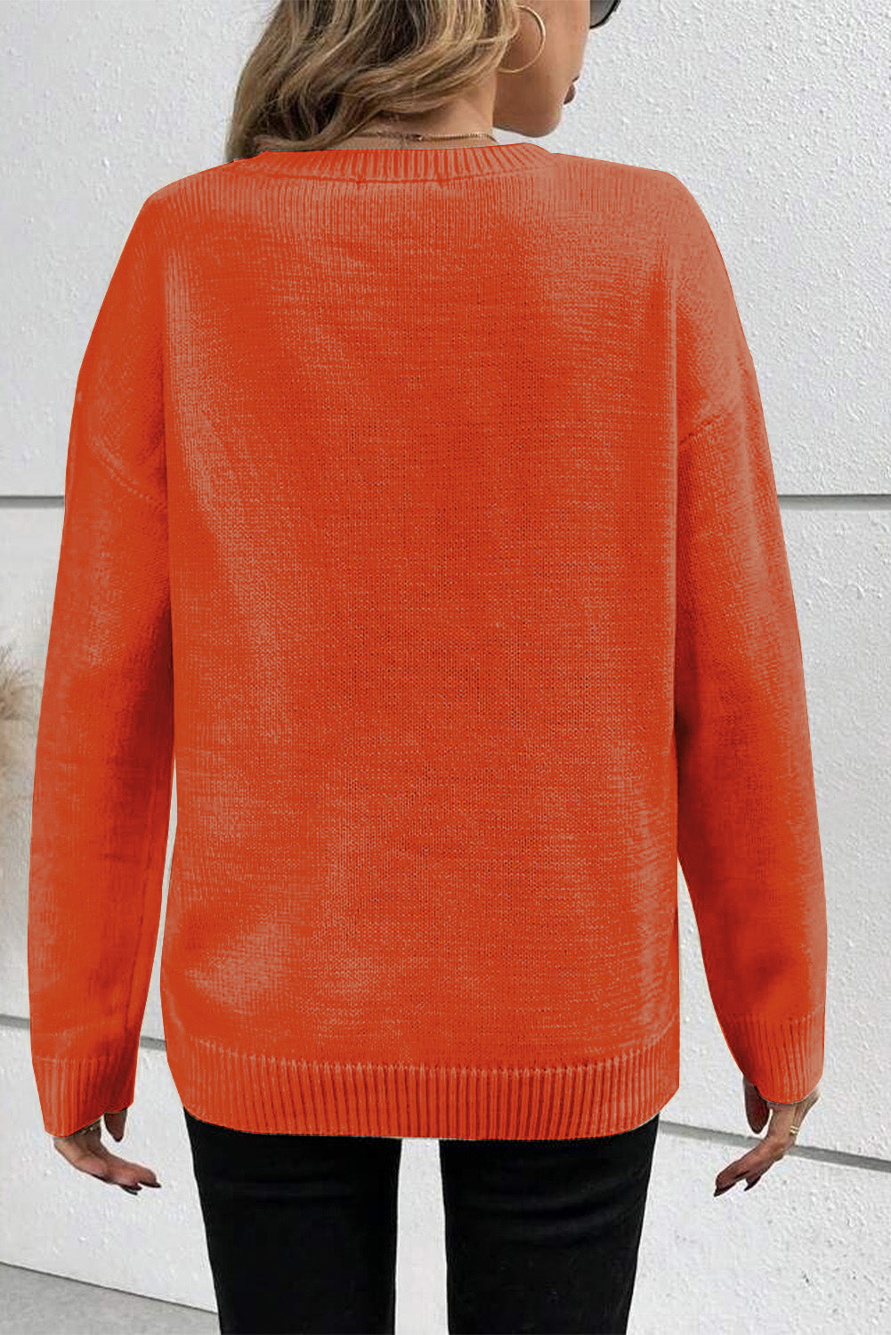 Boo Knitted Pattern Ribbed Sweater
