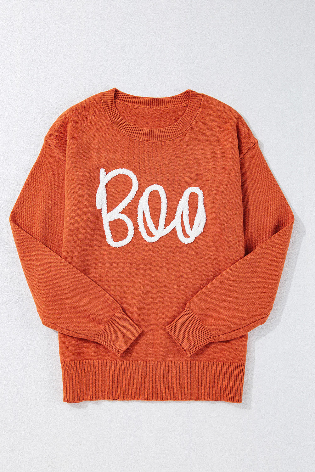 Boo Knitted Pattern Ribbed Sweater