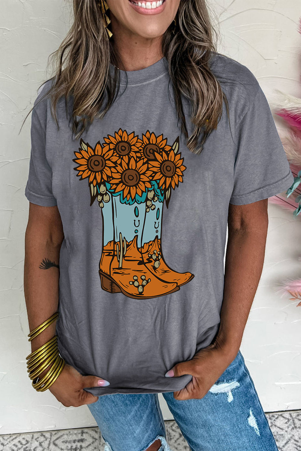 Sunflower Cowgirl Boot Shirt