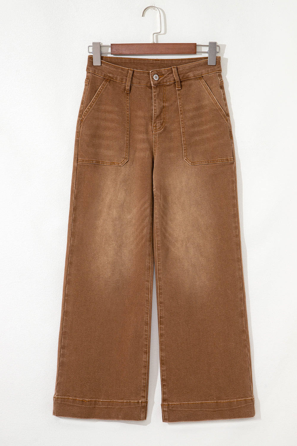 Brown Cropped High Rise Wide Leg Jeans