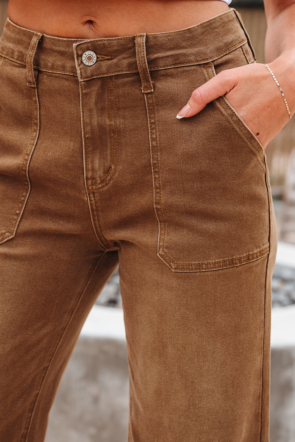 Brown Cropped High Rise Wide Leg Jeans