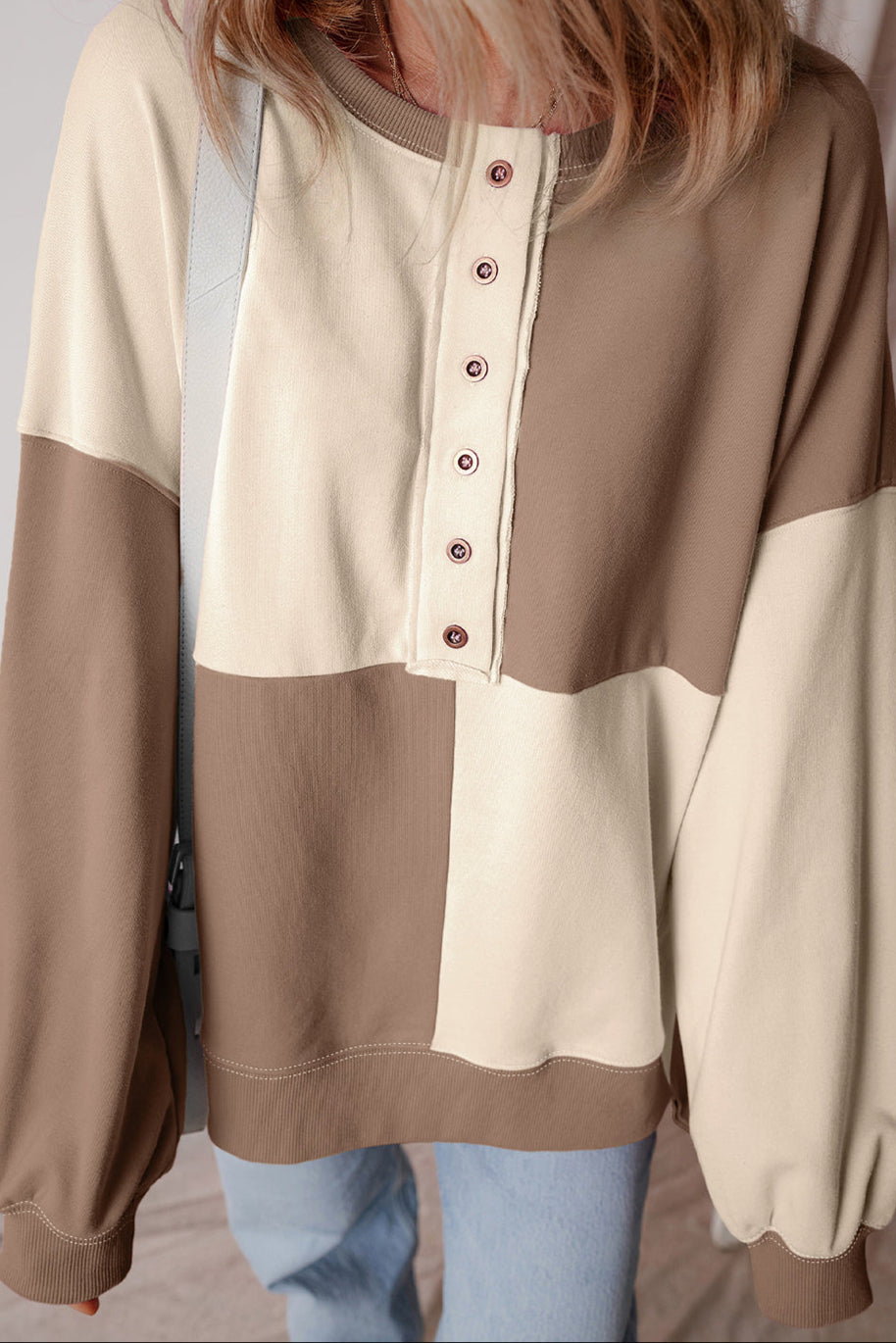 Brown Colorblock Oversize Sweatshirt