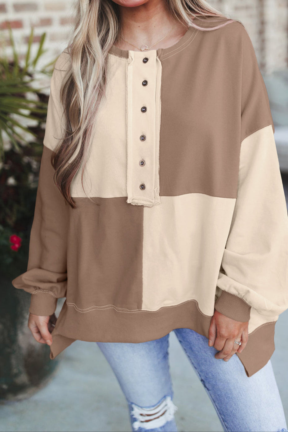Brown Colorblock Oversize Sweatshirt