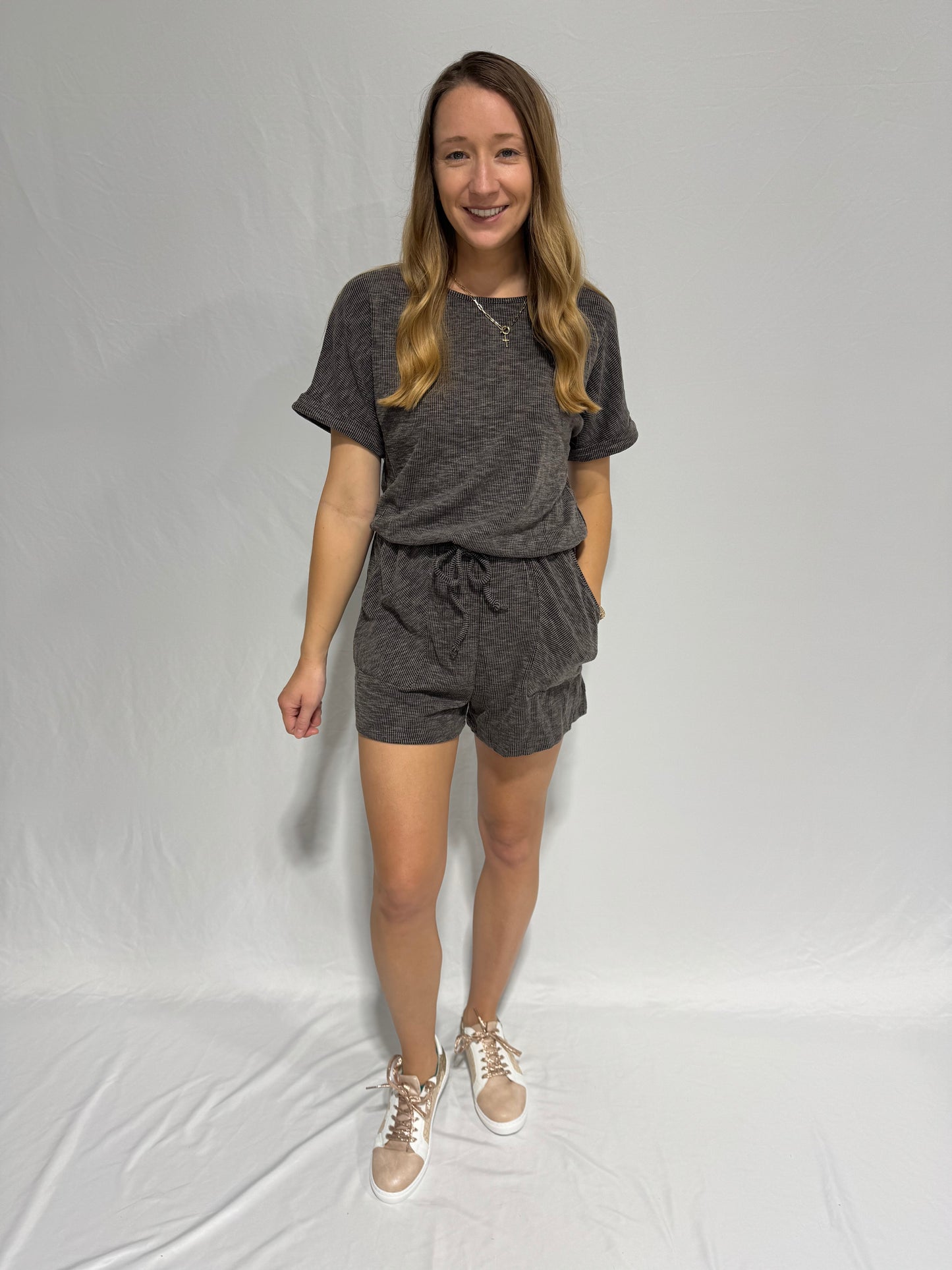 Gray Ribbed Romper