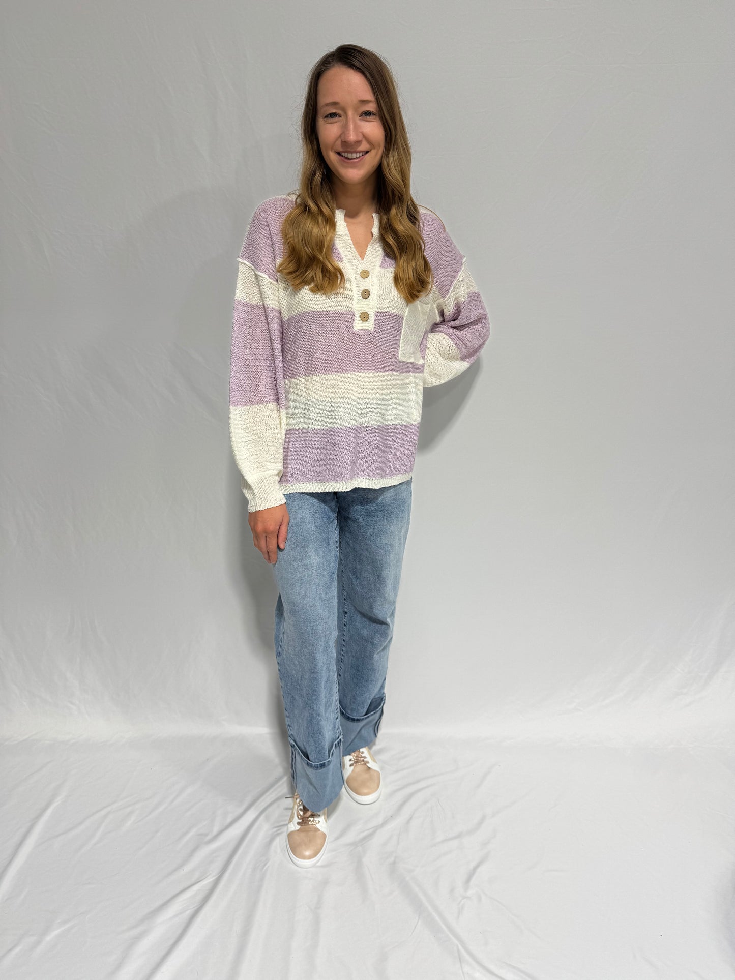 Purple Striped Knit Sweater