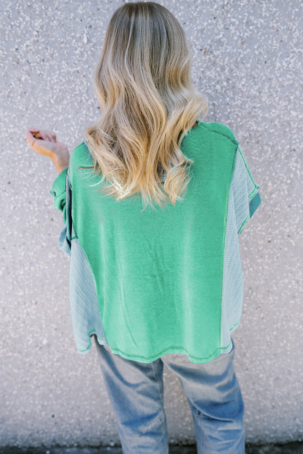 Green Colorblock Stitching Patchwork Long Sleeve