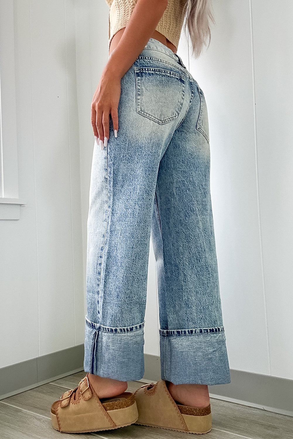High Rise Button Medium Wash Jeans