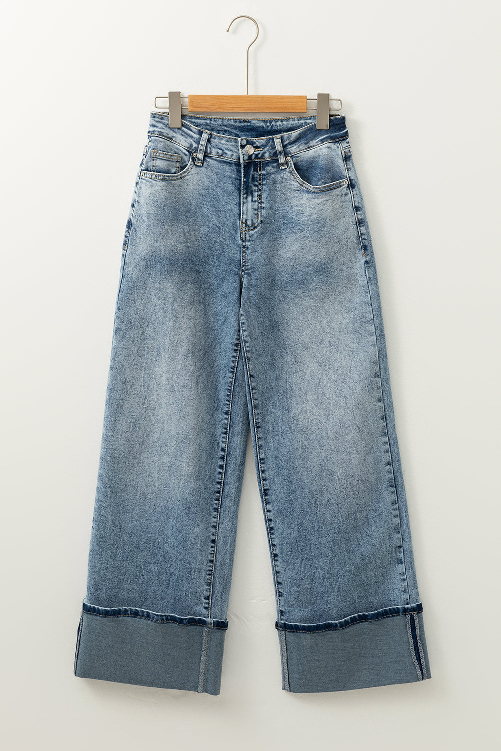 High Rise Button Medium Wash Jeans