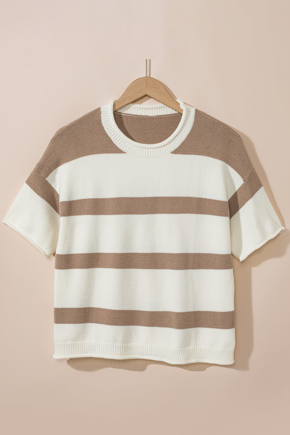 Khaki Stripe Short Sleeve Knitted Top