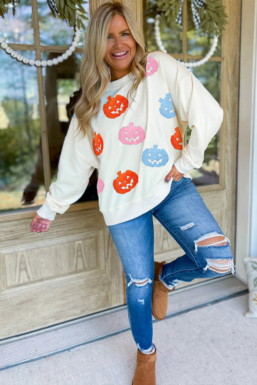 Pumpkin Patched Loose Sweatshirt