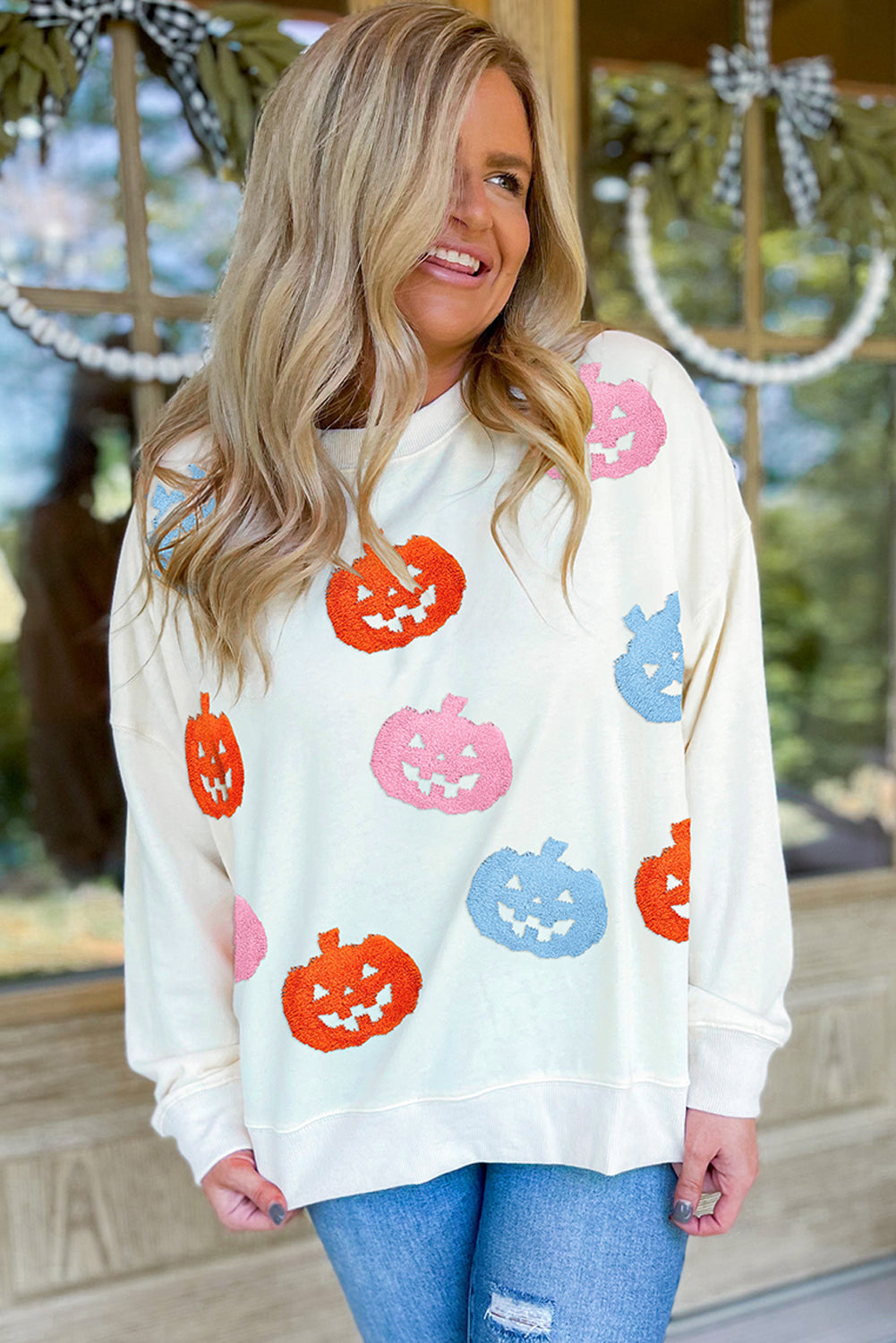 Pumpkin Patched Loose Sweatshirt