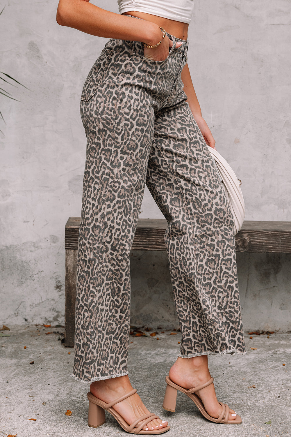 Brown Leopard Wide Leg High Waist Jeans