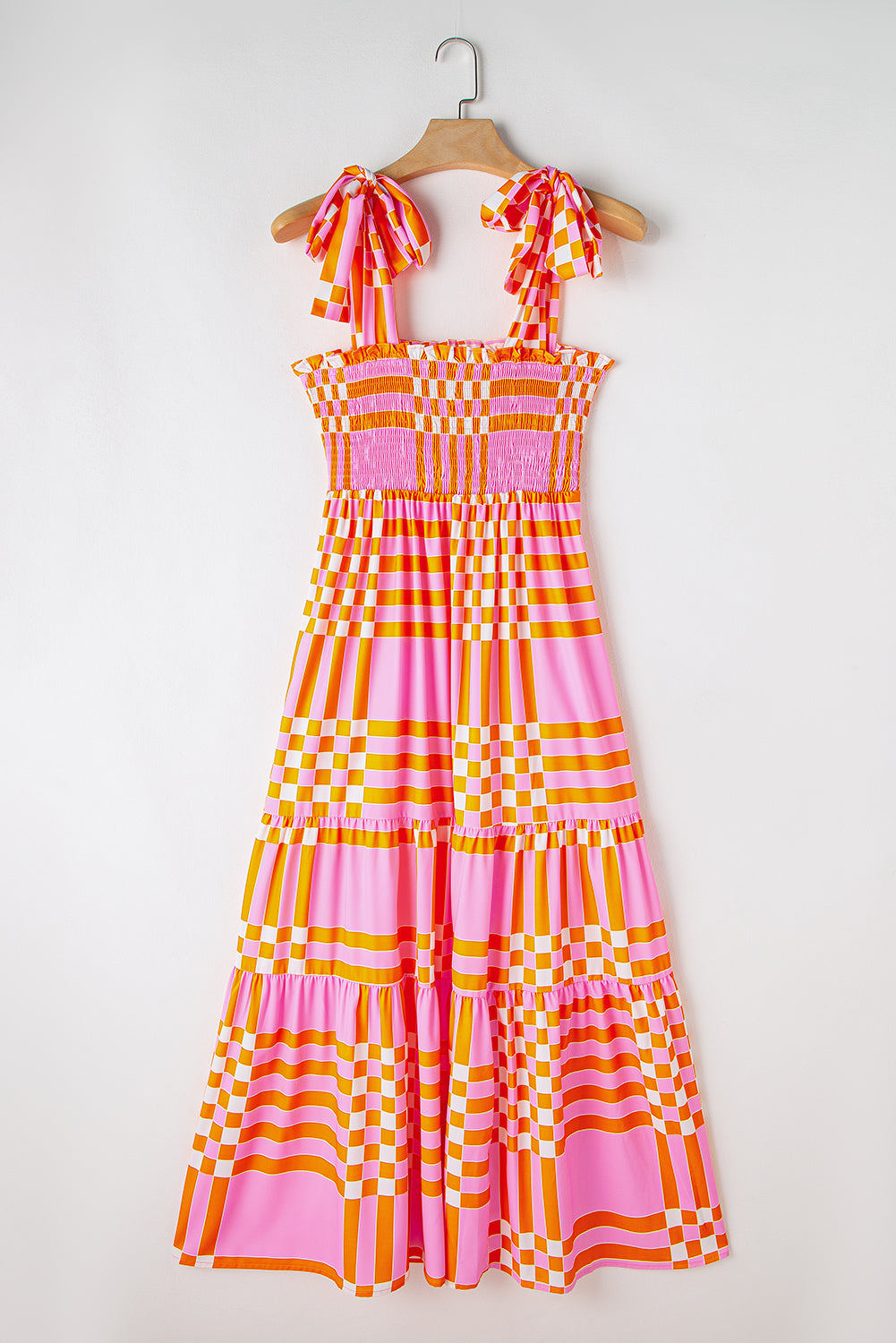 Pink Boho Gingham Maxi Dress