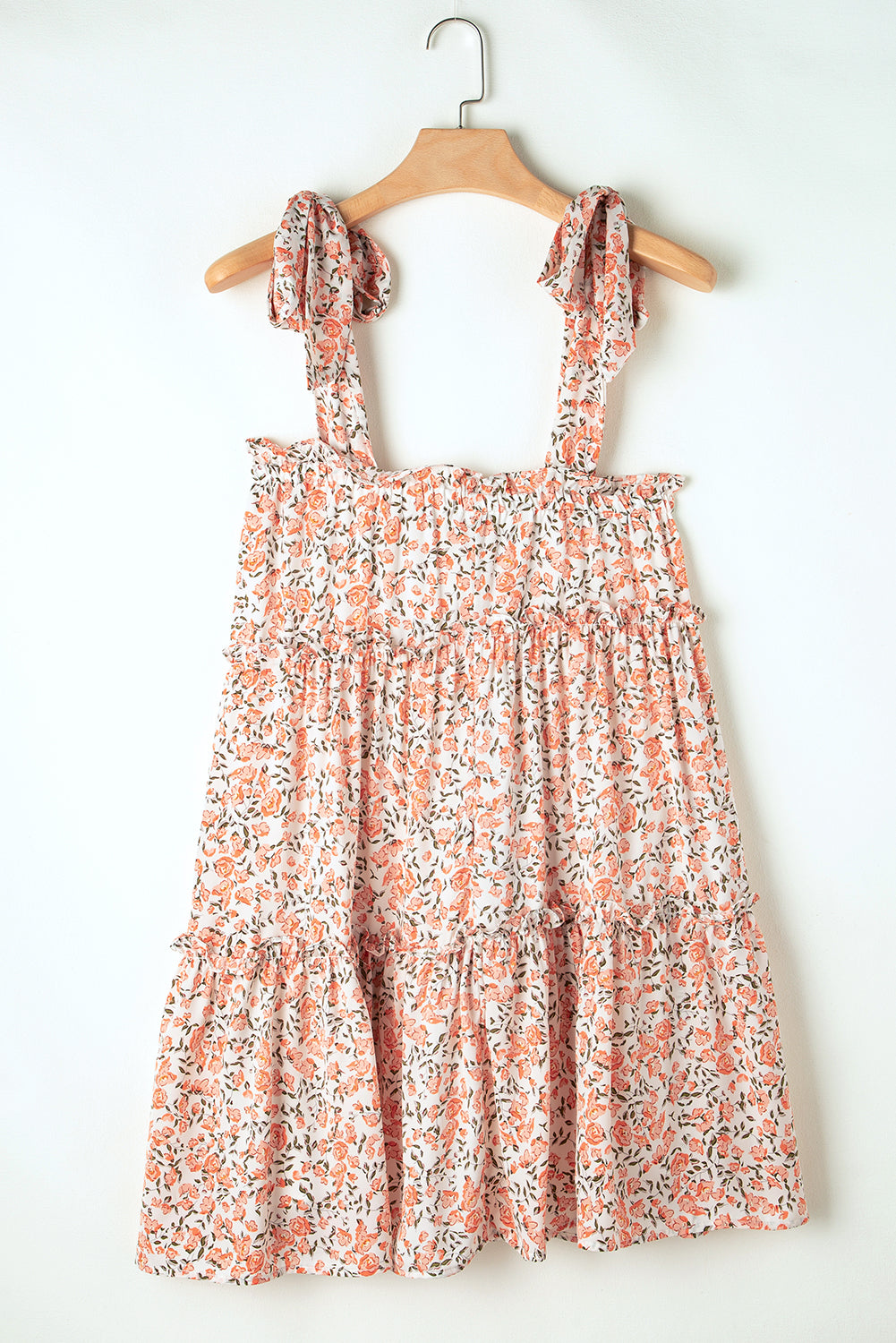 Orange Rose Floral Knotted Straps Babydoll Dress
