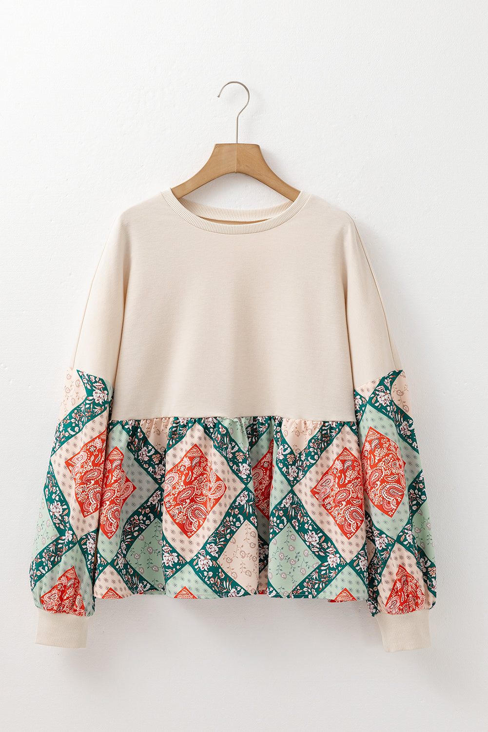 Paisley Patchwork Crew Neck Fit Top