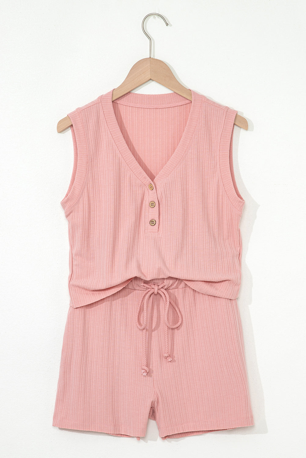 Pink Ribbed Tank Top and Shorts Set