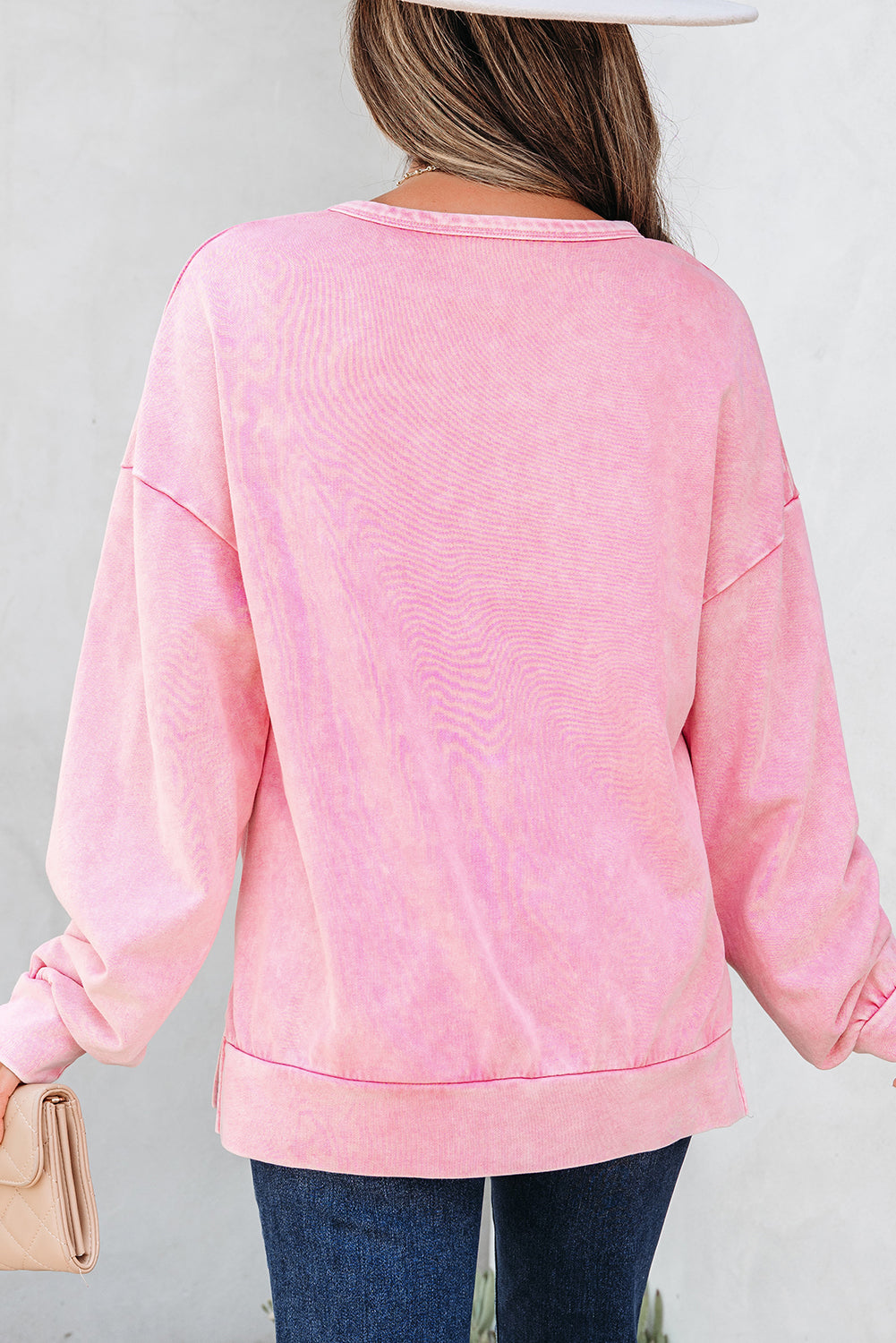 Pink Mineral Wash Bow Patchwork Sweatshirt