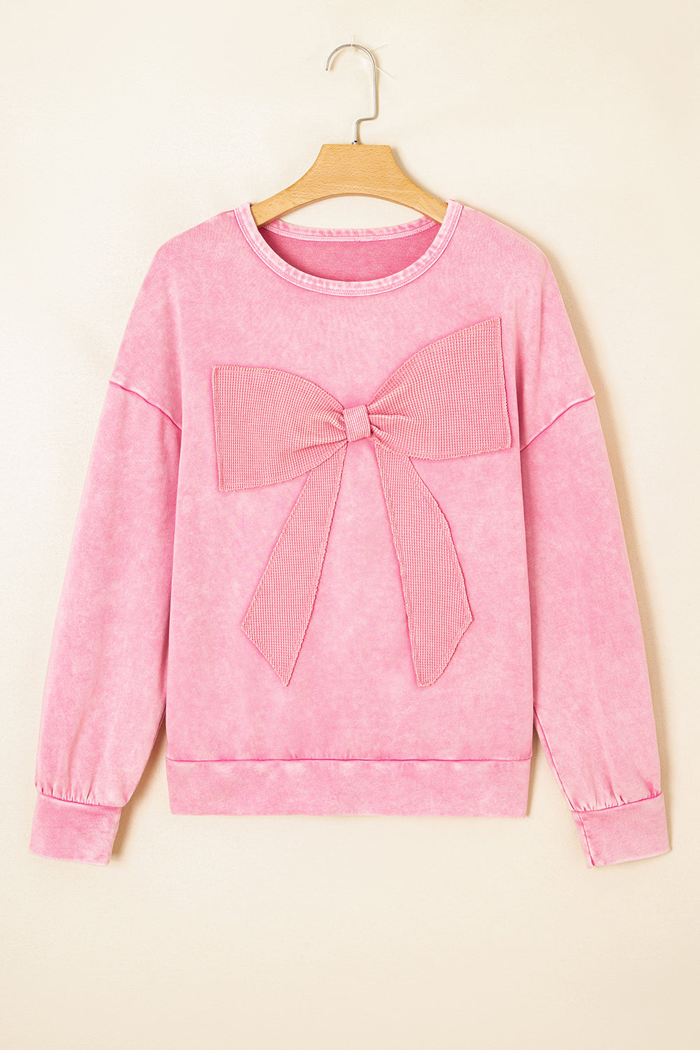 Pink Mineral Wash Bow Patchwork Sweatshirt