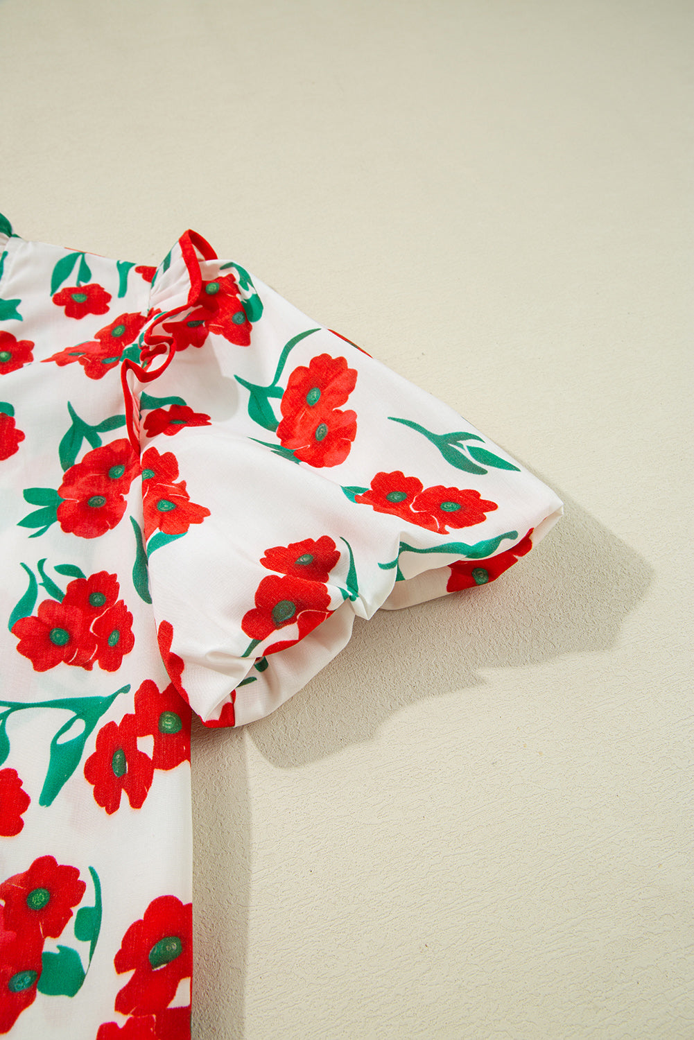 Red Floral Ruffled Sleeve Blouse