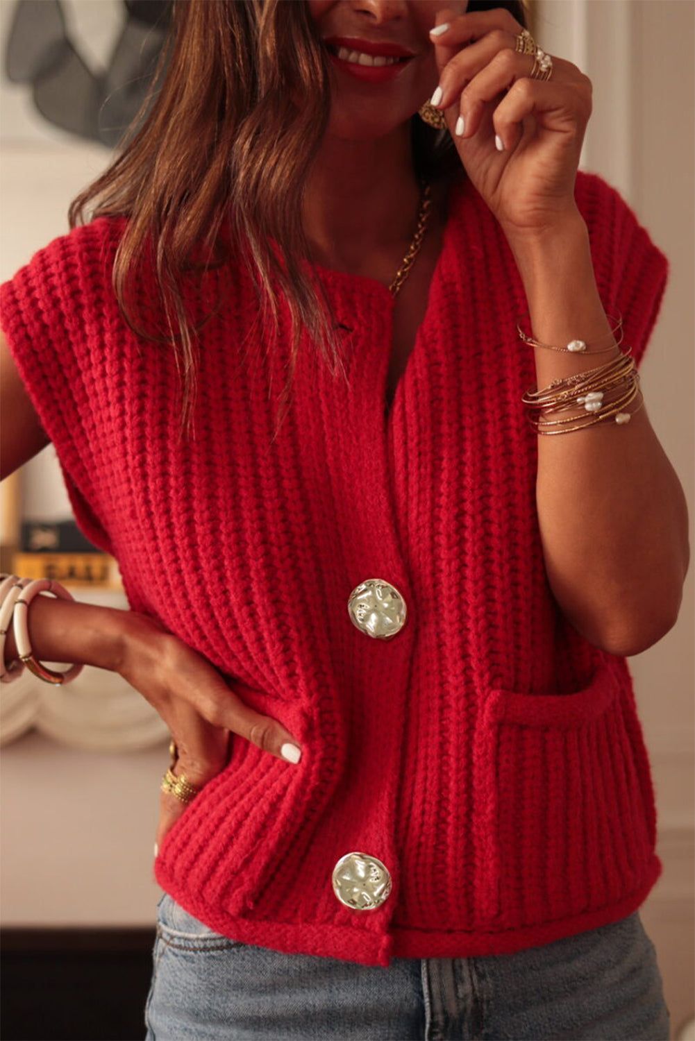 Red Knit Sweater Vest