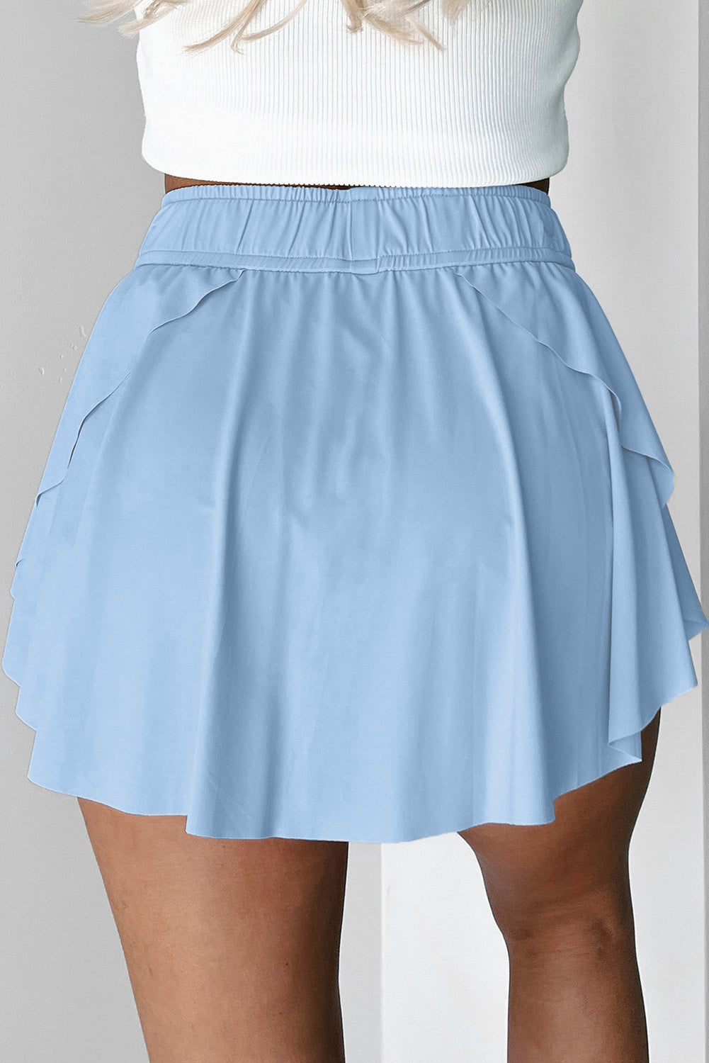 Sky Blue Drawstring High Tennis Skort