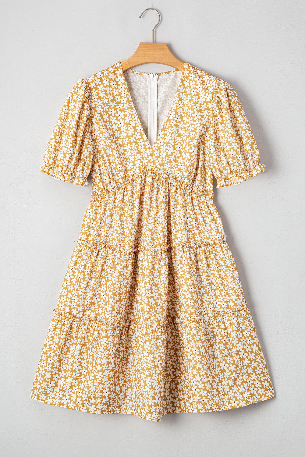 Yellow Floral Short Sleeve Mini Dress