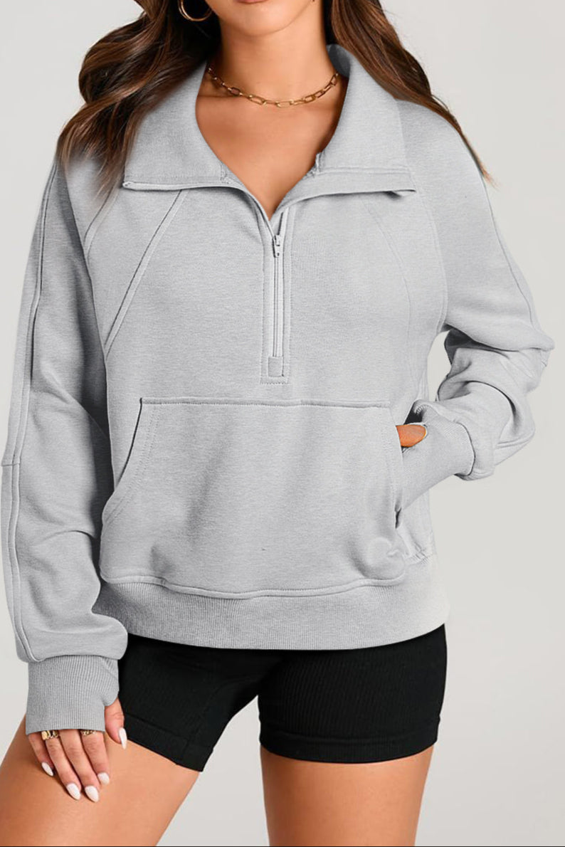 Light Grey Quarter Zip Pocket Sweatshirt