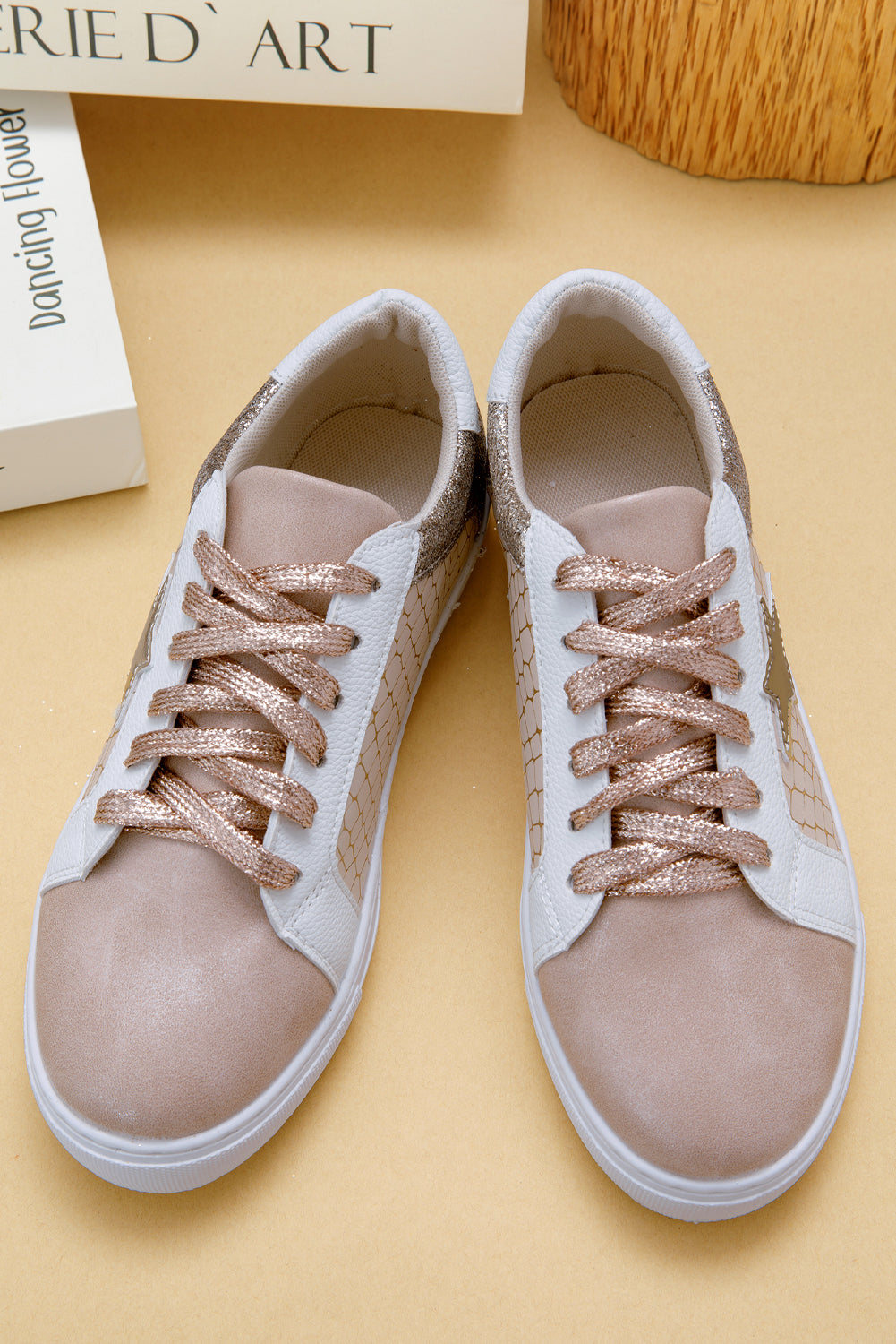 Gold Glitter Star Patchwork Sneakers