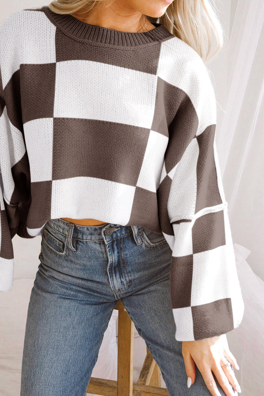 Dark Brown Checkered Sweater
