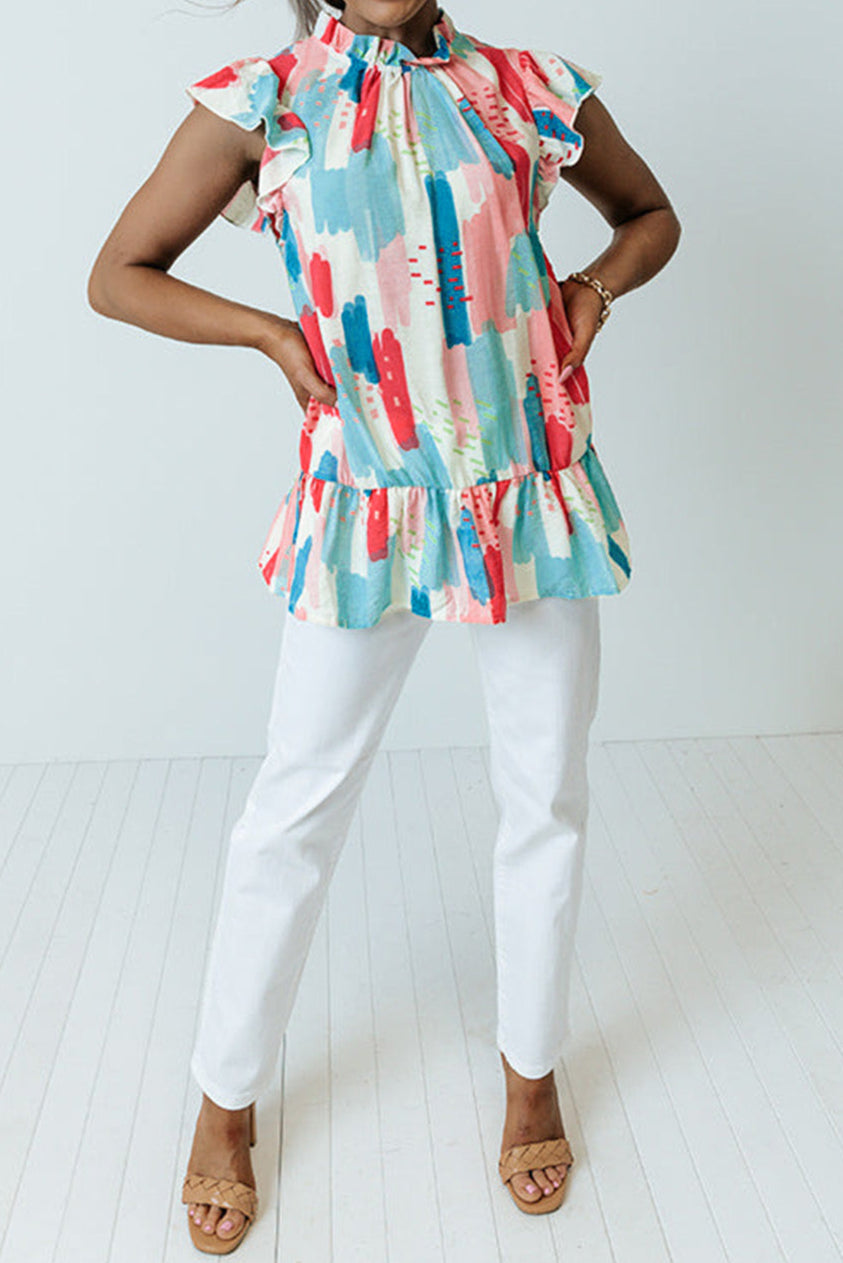 Ruffled Mock Neck Ruffled Top