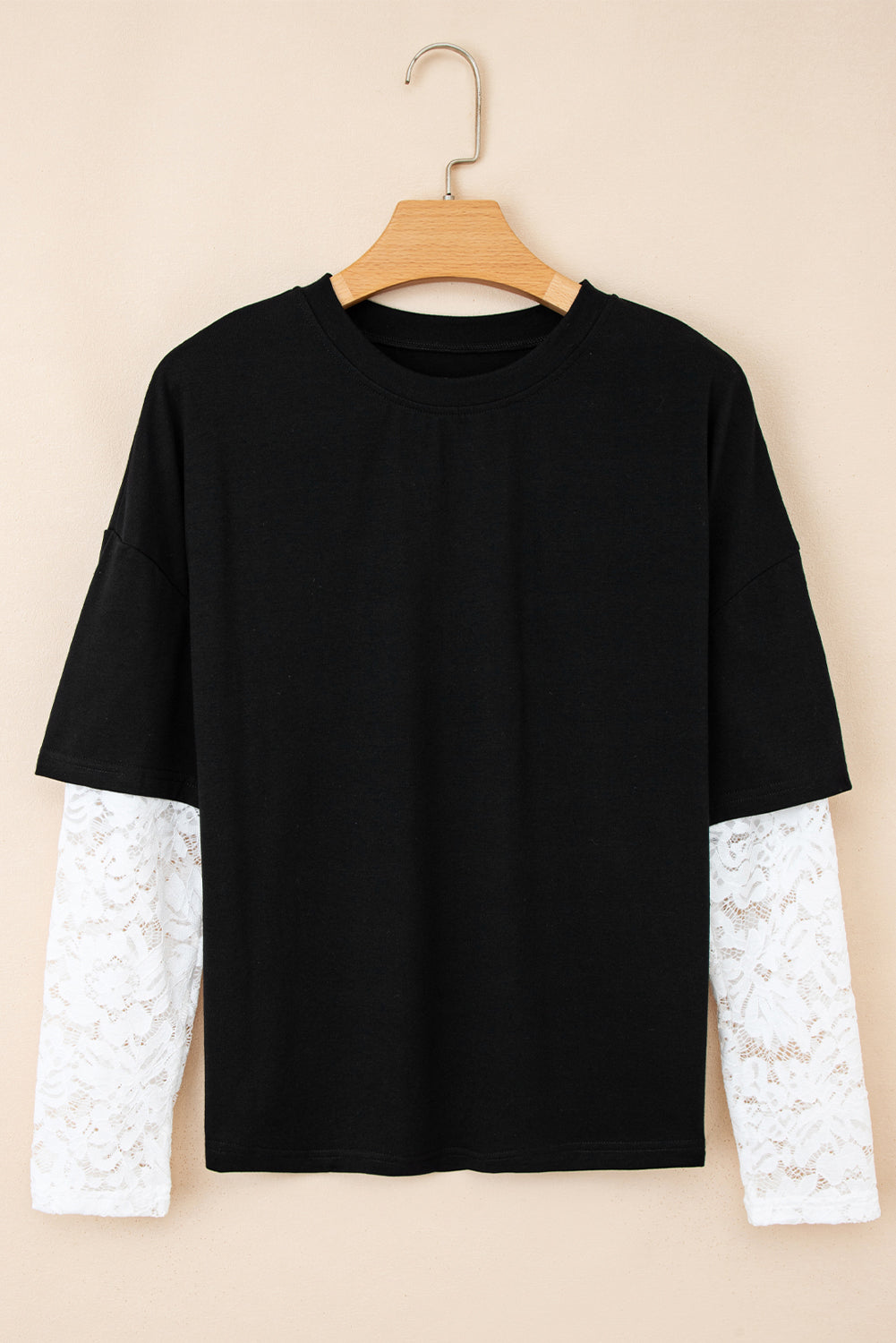 Black Lace Long Sleeve Insert Shoulder Tee
