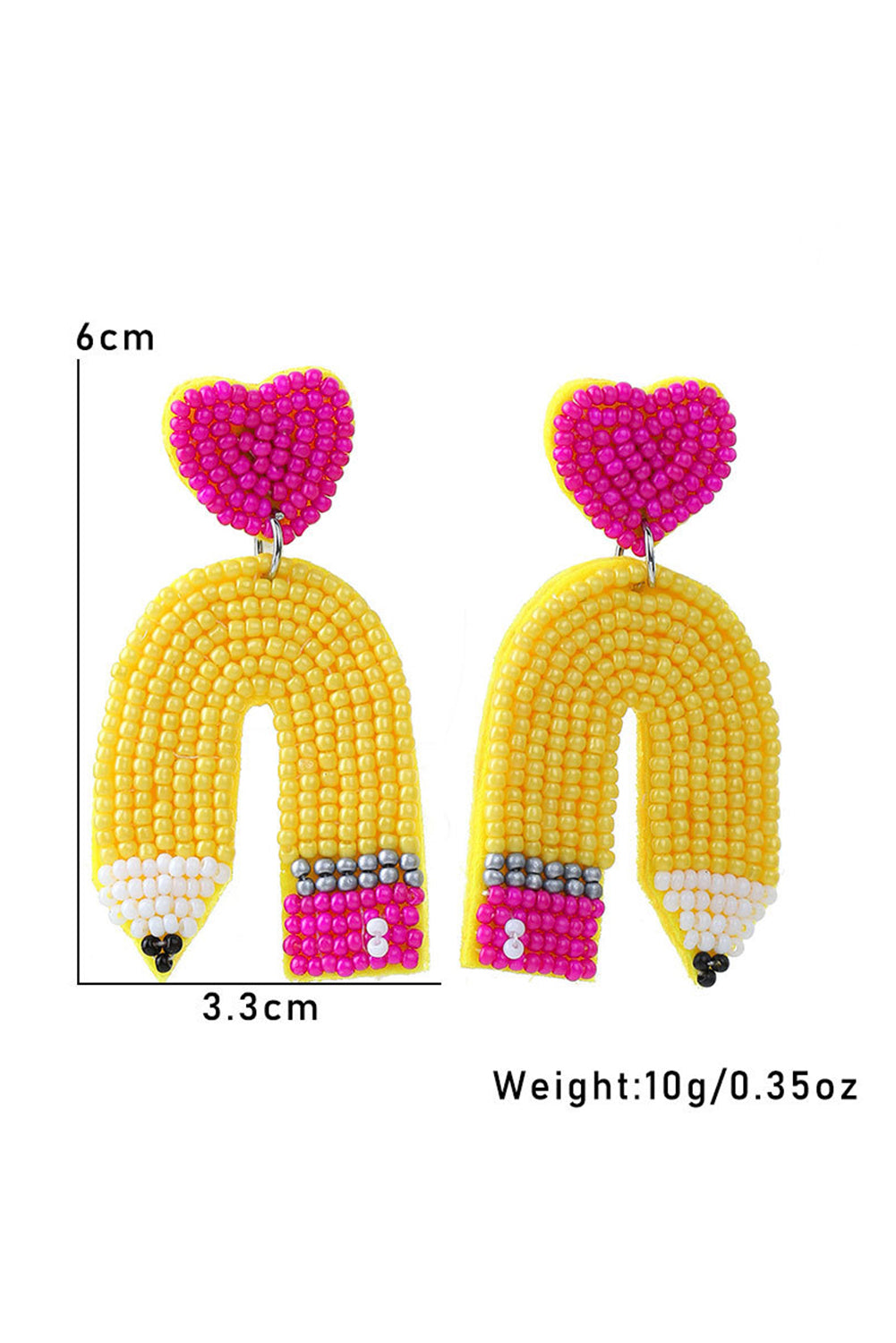 Yellow Heart Shape Pencil Drop Earrings