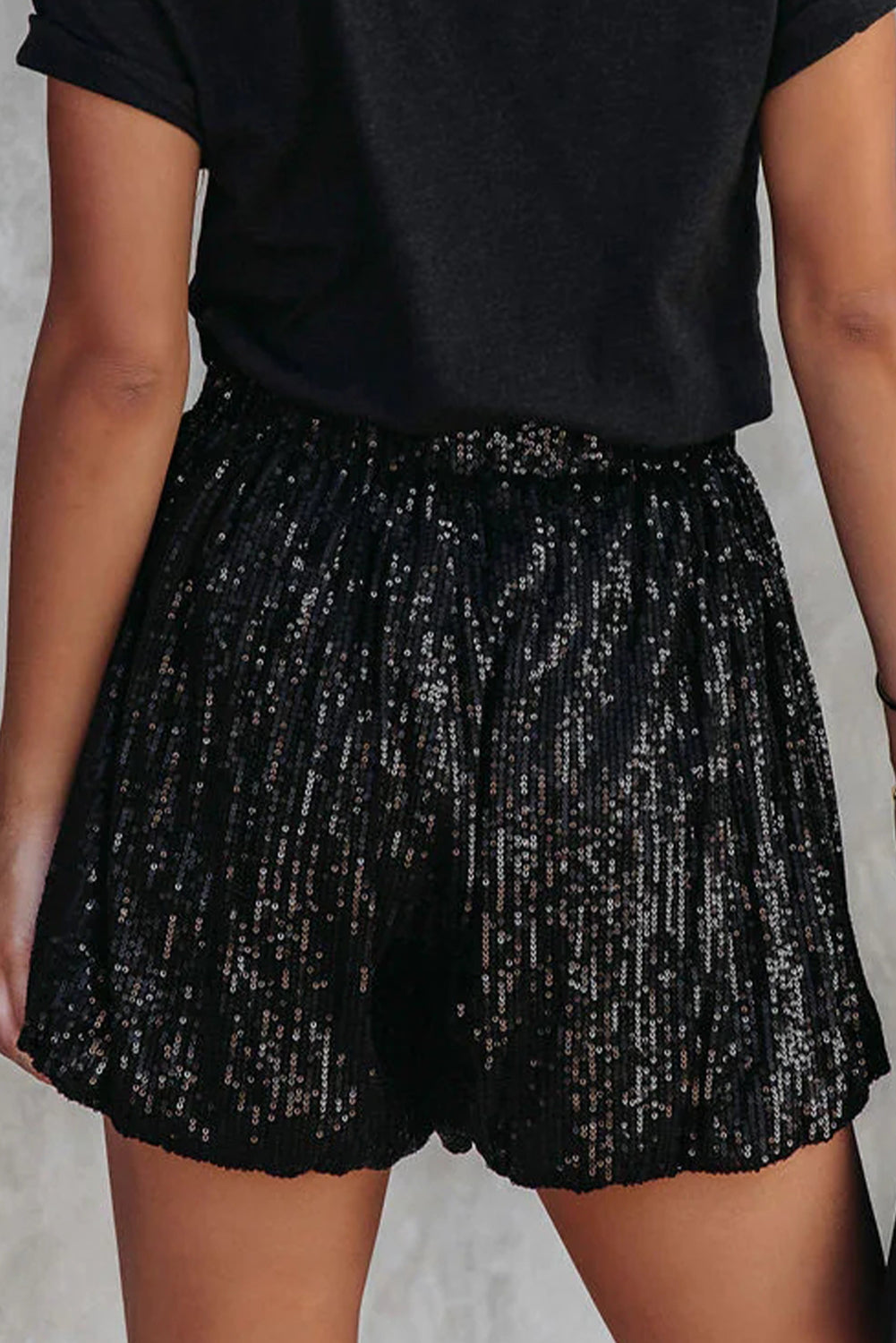 Black Sequin High Waist Shorts