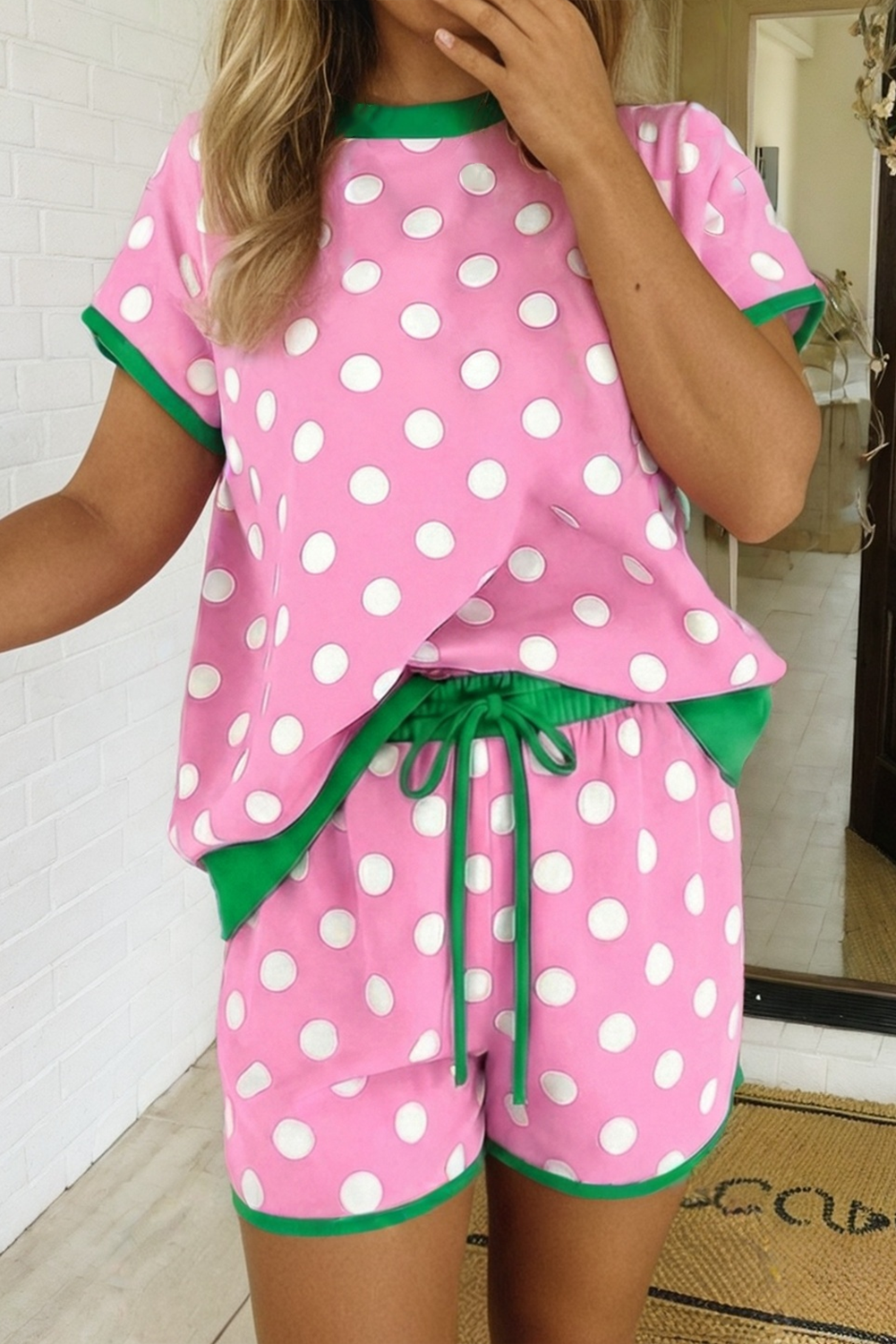Pink Polka Dot Shorts Set