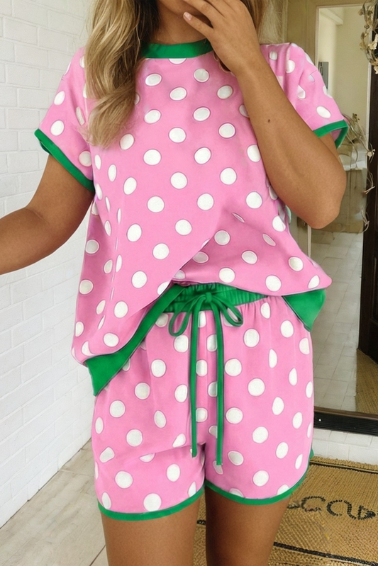 Pink Polka Dot Shorts Set