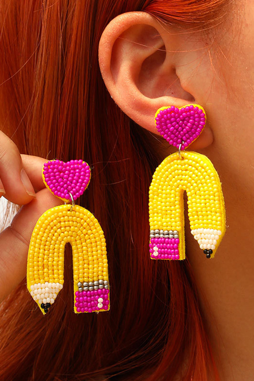 Yellow Heart Shape Pencil Drop Earrings