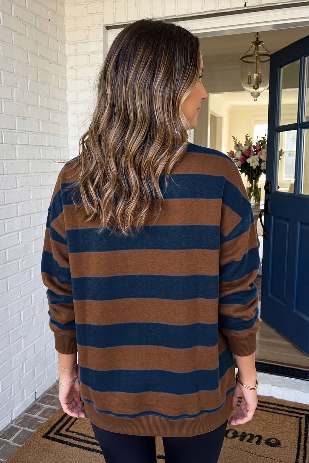 Striped Colorblock Mock Neck Swearshirt
