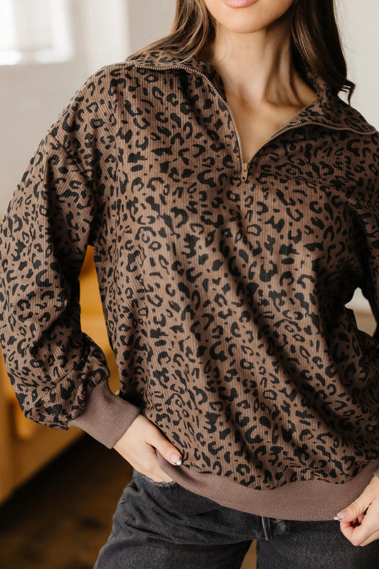 Leopard Print Quarter Zip Sweatshirt