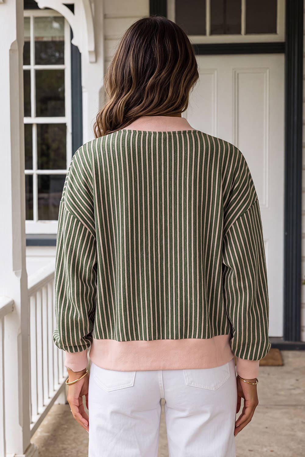 Striped Patchwork Snap Button Cardigan