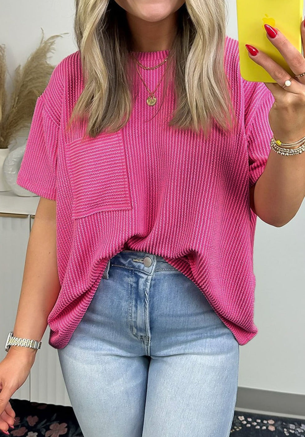 Pink Corded Pocketed Shirt