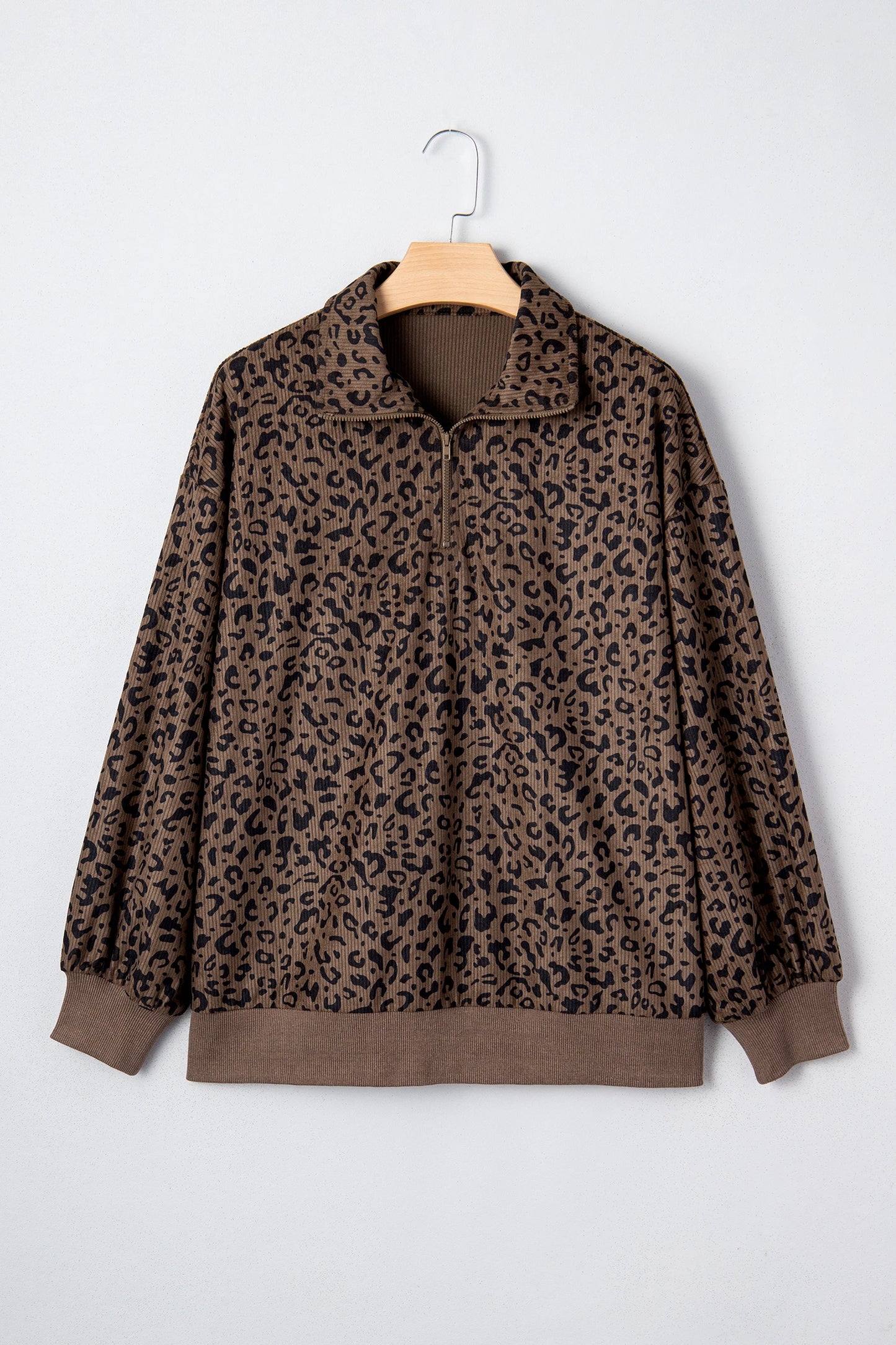 Leopard Print Quarter Zip Sweatshirt