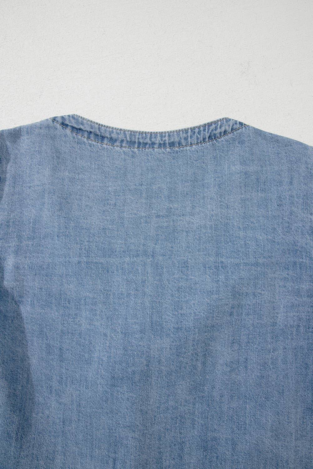 Tied Front Long Puff Sleeve Denim Top