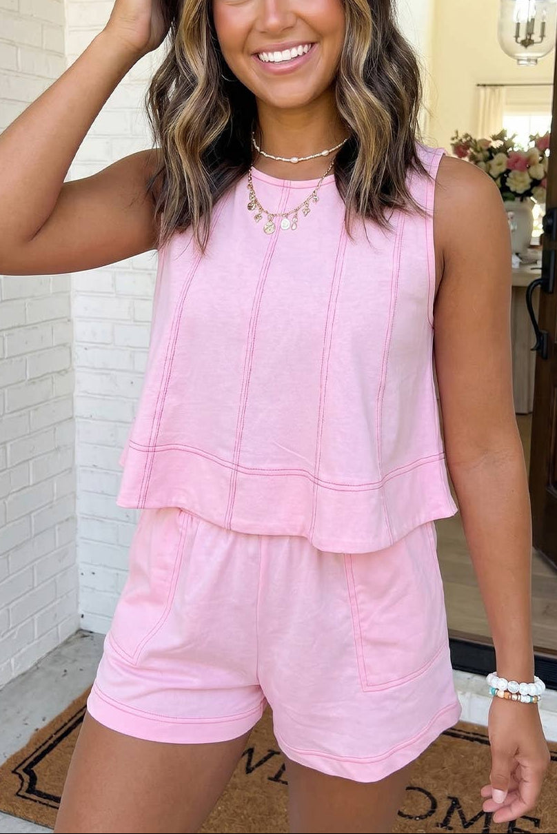 Pink Stitched 2pcs Short Set